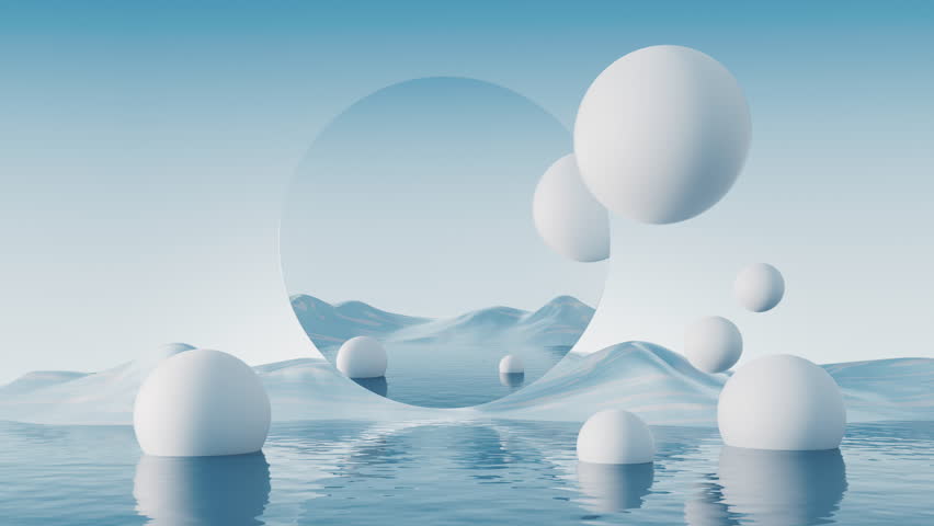 Water surface with round balls background, 3d rendering. Digital drawing. Royalty-Free Stock Footage #1104959569