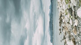 Alesund Islands, Norway. Vertical Footage Video. View Of Giske Island And Ellingsoya Or Ellingsoy Island In Summer Day. Municipality In More Og Romsdal County, Norway.
