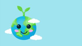 Animation cute cartoon earth character with plant .suitable for earth day and go green day content