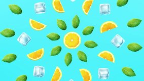 Looped Lemons Mints Animation. 4K Fresh Summer Lemons Mints Looping Animation. Summer Time Creative Animated Pattern Design. Organic Natural Lemon Fruits. Summer Motion Graphics