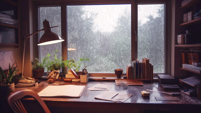 Rainy Day Desk Window Rainy Day Office Cafe Loop Seamless