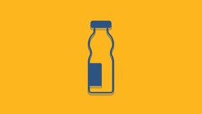Blue Drinking yogurt in bottle icon isolated on orange background. 4K Video motion graphic animation .