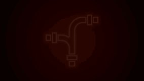 Glowing neon line Industry metallic pipe icon isolated on black background. Plumbing pipeline parts of different shapes. 4K Video motion graphic animation.
