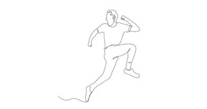 Young man running Continuous line drawing motion graphic animated 4k video. jumping happy man line art video. young man jumping line art animation. High quality 4k video