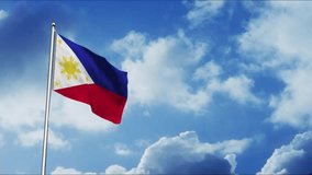 Philippines flag waving video, flag in a pole, memorial day, freedom of speech, horizontal flag, rectangular, national, raise a flag, emblem, seamless loop, memorial day, victory day, 2 September