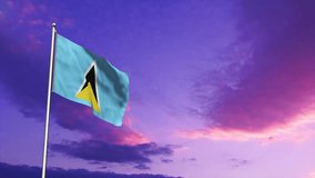 Saint Lucia flag waving video, flag in a pole, memorial day, freedom of speech, horizontal flag, rectangular, national, raise a flag, emblem, seamless loop, memorial day, victory day, 15 December