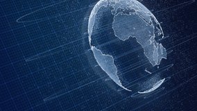 3D Blue digital HUD Earth with moving small particles on world information scanning hologram user interface background. Military and Space technology concept. Futuristic environment and economic - Powered by Shutterstock - Get 15% off with code: PIKWIZARD15