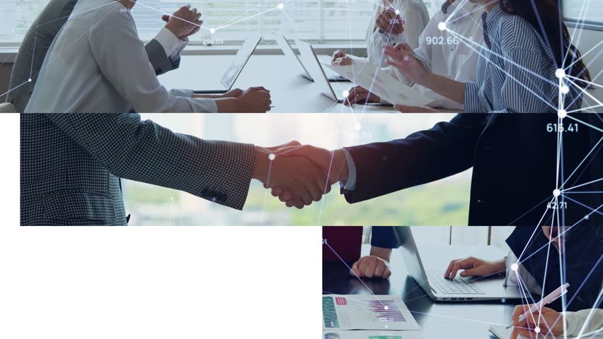 Collage movie of various business scenes and communication network concept. Wipe transition from white background. | Shutterstock HD Video #1104996045