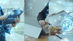 Collage movie of various business scenes and digital data concept. Wipe transition from white background. - Powered by Shutterstock - Get 15% off with code: PIKWIZARD15