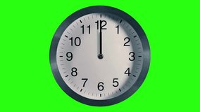 Closeup of White Clock Face in timelapse on green screen background copy space busy time flow 4K