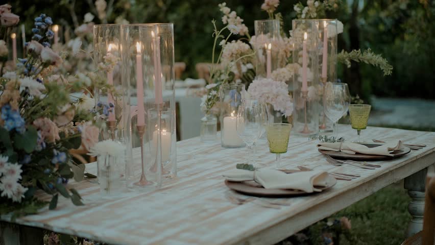 Luxury decoration reception dinner set up  Royalty-Free Stock Footage #1105000635
