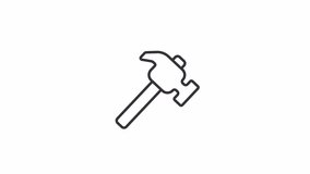 Animated hammer hitting line icon. Working tool animation. Home improvement. Repair service. Construction equipment. Loop HD video with alpha channel, transparent background. Outline motion graphic