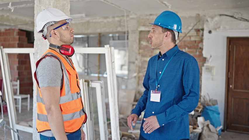 Two men builder and architect arguing at construction site Royalty-Free Stock Footage #1105007597