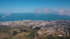 Aerial 4K video from drone to the city of Benalmadena, the Mediterranean Sea and the mountains.Benalmadena, Malaga, Costa del sol, Andalucia ,Spain (series)