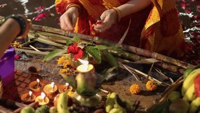 devotee doing holy rituals at festival from different angle video is taken on the occasions of chhath festival which is used to celebrate in north india on Oct 28 2022.