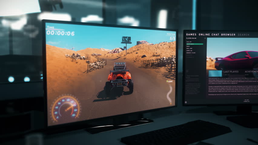 Awesome Drifting In Digital Race Video Game On Computer Screen. Drifting Buggy Car Drives In Desert To Win Digital Race Game. Digital Computer Game. Speed Racing. Drifting Simulator. You Win - Powered by Shutterstock - Get 15% off with code: PIKWIZARD15