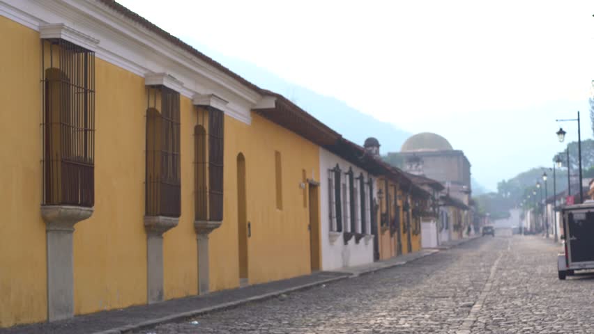 Antigua Guatemala street in perspective, early morning