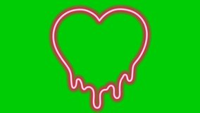 Neon Bloody heart blinking in green screen background