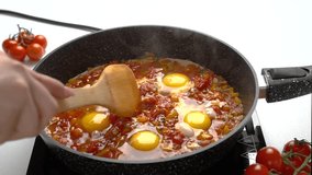 Recipe and cooking process for Shakshuka and Menemen. Step by step. twenty second video