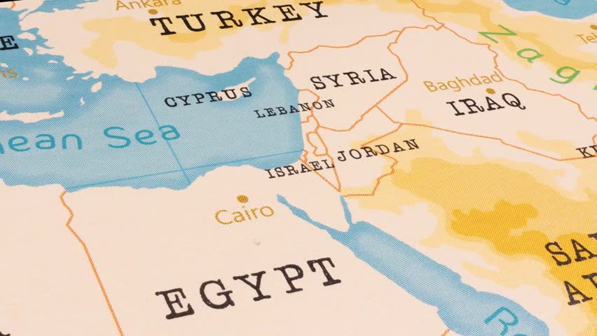 A Rotating Map Centered on Israel. Royalty-Free Stock Footage #1105016897