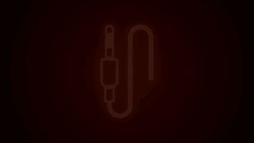 Glowing neon line Audio jack icon isolated on black background. Audio cable for connection sound equipment. Plug wire. Musical instrument. 4K Video motion graphic animation.
