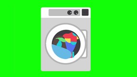 Cartoon washing machine working on washing clothes. 4K Animation.