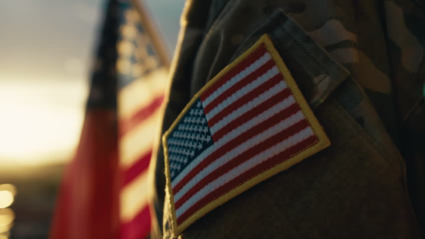 American soldier at sunset light  Royalty-Free Stock Footage #1105019653