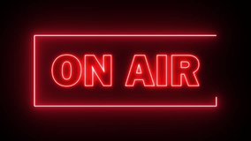 On air neon sign light on brick wall background. On Air sign lighting up in Broadcast TV Studio, Radio Station. On Air Radio Sign in a Radio Station. Close-Up, red neon sign on air sing board - Powered by Shutterstock - Get 15% off with code: PIKWIZARD15