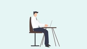 excited man working for family finance and future office work flat animation