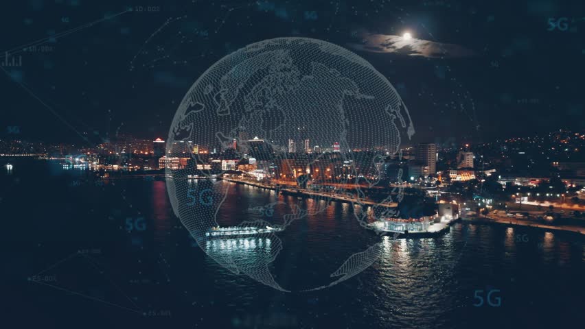Cityscape with futuristic network connection and data communication. Technology concept. Royalty-Free Stock Footage #1105033171