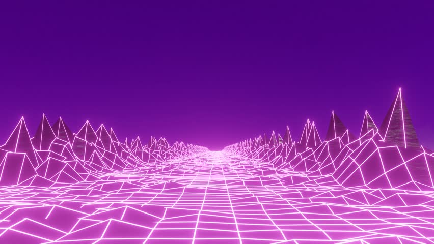 80s retro background loop animation. Retrowave horizon landscape with ...