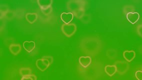 Flying hearts love animation on green screen