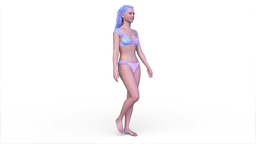 3D rendering of a walking woman in bikini
