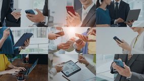 Collage movie of group of people using smart phone and digital data concept. Scale transition animation. - Powered by Shutterstock - Get 15% off with code: PIKWIZARD15