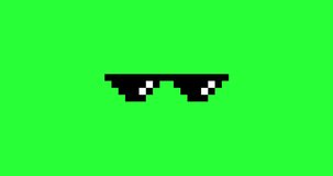 4K resolution video of sunglasses with flashing glare in the style of 8-bit art for video call design and social media design.