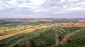 A drone pans the landscape of the wheat-growing Palouse region of Eastern Washington 4K 60FPS
