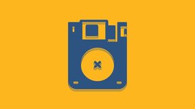 Blue Floppy disk for computer data storage icon isolated on orange background. Diskette sign. 4K Video motion graphic animation .