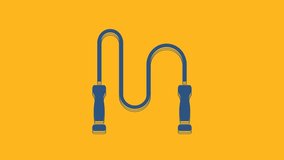 Blue Jump rope icon isolated on orange background. Skipping rope. Sport equipment. 4K Video motion graphic animation .