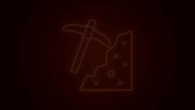 Glowing neon line Pickaxe icon isolated on black background. 4K Video motion graphic animation.