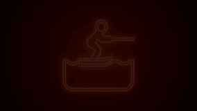 Glowing neon line Water skiing man icon isolated on black background. 4K Video motion graphic animation.