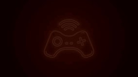 Glowing neon line Wireless gamepad icon isolated on black background. Game controller. 4K Video motion graphic animation.