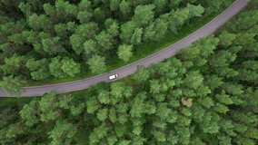 Express Delivery Shipping Service. Aerial View White Van Driving Down an Asphalt Road Crossing Vast Forest on Summer Day. Aerial Shot of Car Driving on Road in Pine Tree Forest. Scenic Landscape. - Powered by Shutterstock - Get 15% off with code: PIKWIZARD15