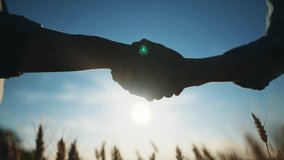 handshake farmer wheat. business partnership agriculture concept. silhouette two farmers shaking hands conclude contract agreement in field of wheat glare. agriculture handshake sunlight concept - Powered by Shutterstock - Get 15% off with code: PIKWIZARD15