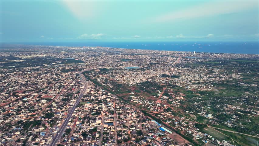 aerial view of Lome, Togo
sea view and the border with Ghana .