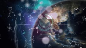 Animation of neon ticking clock and molecular structures against spinning globe in space. Global networking and business technology concept - Powered by Shutterstock - Get 15% off with code: PIKWIZARD15