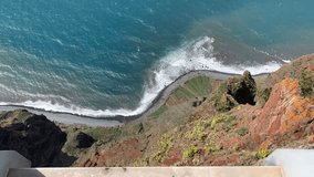 The Cabo Girao cliffs - Camara de Lobos - Viewpoint. View From European Highest Cliffs Fajas De Cabo Girao On The Portugese Island Of Madeira In Summer. Timelapse Video. Top view. Tourism theme
