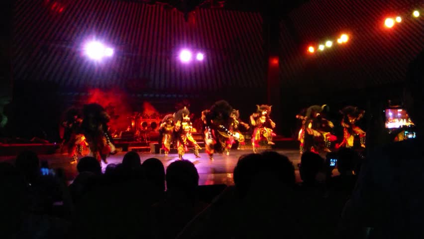 a traditional dance from Central Java performed at the Pendopo at night in Surakarta.