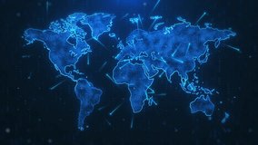 High-Quality 3D Render of Blue Sci-Fi Movies Hologram World Map. Looping Paths and Connections in High Technology World Map. - Powered by Shutterstock - Get 15% off with code: PIKWIZARD15