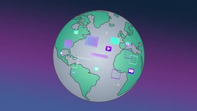 Animation of icons and new collection over globe on purple background. global social media, connections and data processing concept digitally generated video. - Powered by Shutterstock - Get 15% off with code: PIKWIZARD15