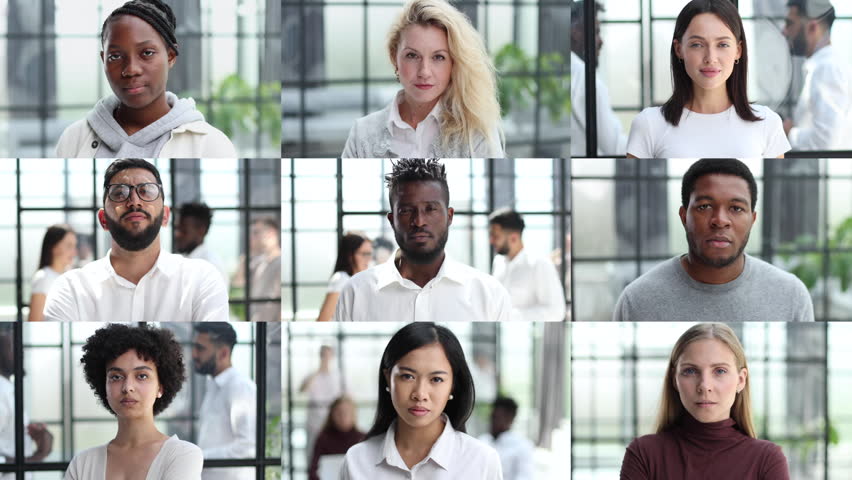 Multi ethnic people looking at camera collage mosaic horizontal banner. | Shutterstock HD Video #1105090465